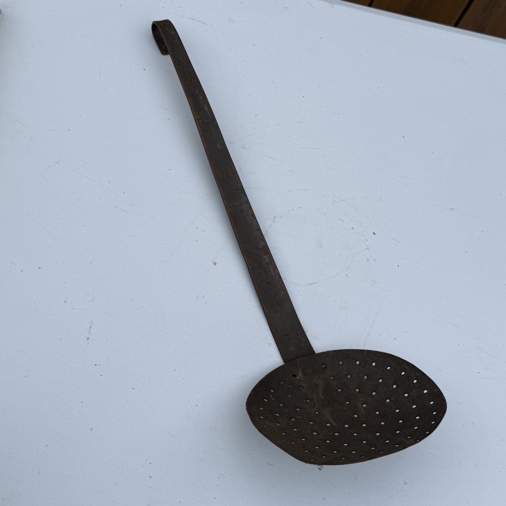 Antique Hand-Forged Skimmer Strainer‎ Ladle  17" Long Rustic Decor